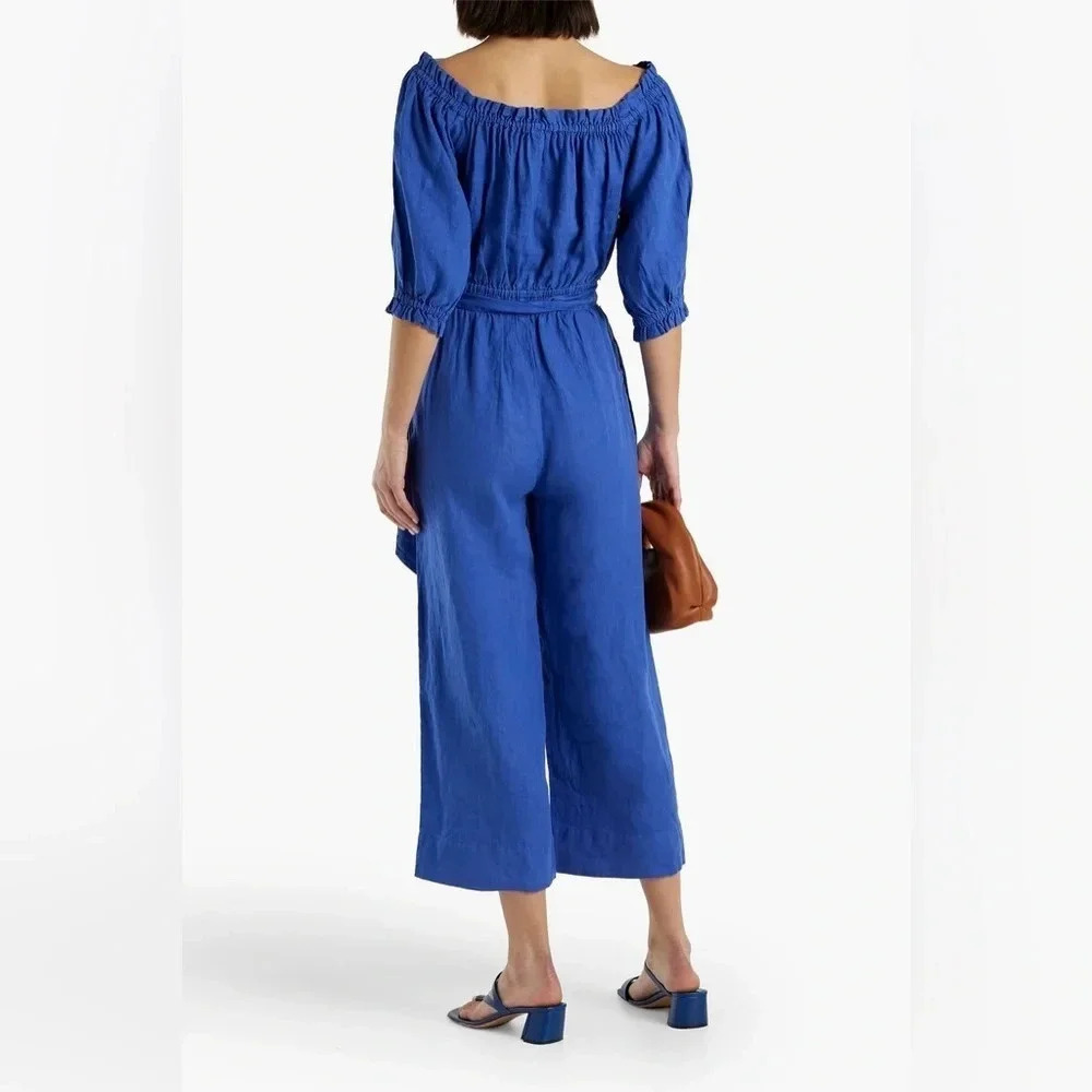 JOIE Josepha cropped linen wide-leg jumpsuit Clematis Blue M - Picture 7 of 12